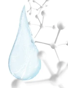 Blue water drop with molecules inside. 3d rendering. Stock Photos