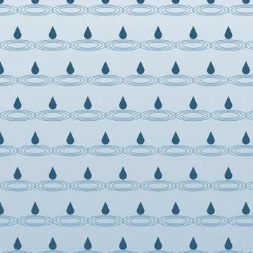 Blue Water Drop Pattern Seamless Background with Concentric Ripples and Rai.. Stock Illustration