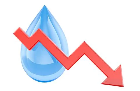 Blue water drop with red downward arrow. Reduced water use, lower water bil.. Stock Illustration