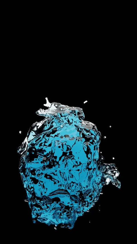 Blue water drops colliding with a splash on a black background.Slow motion 3D An Stock Footage 261078067