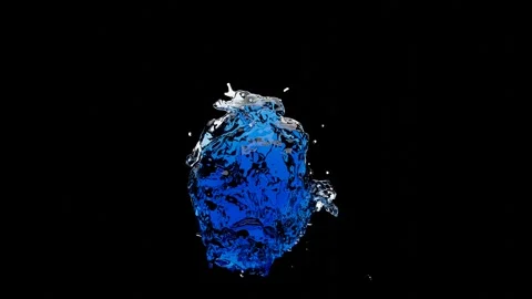 Blue water drops colliding with a splash on a black background.Slow motion 3D An Video stock 261081799
