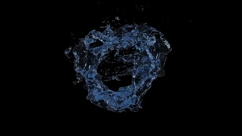 Blue water flow counterclockwise transforms into drop, on black +alpha (FULL HD) Stockbeeldmateriaal 80864508