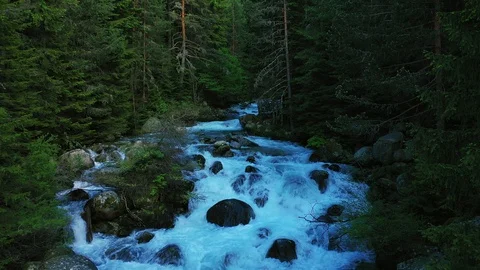 Blue Water flows through mossy boulders and rocks. Stock Footage 109595019