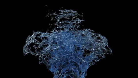 Blue water fountain splashing in super slow motion - on black, + alpha (FULL HD) Stock Footage