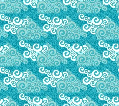 Blue water oriental seamless pattern. 库存插图
