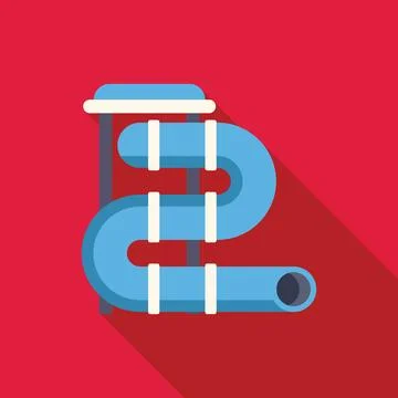 Blue water slide winding down on red background representing summer fun Stock Illustration