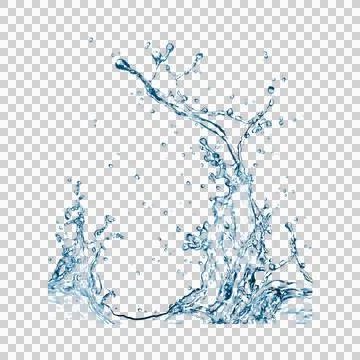 Blue water splash and drops isolated on transparent background png Stock Illustration