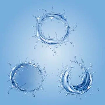 Blue water splash circle set Stock Illustration