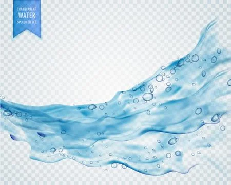 Blue water splash wave with bubbles on transparent background Stock Illustration