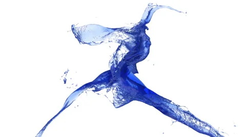 Blue water splashes collide in slow motion, isolated on white (FULL HD) Video stock 36567446