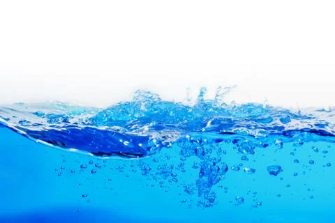 Blue water splashes the shape close up with copy space isolated. Stock Photos