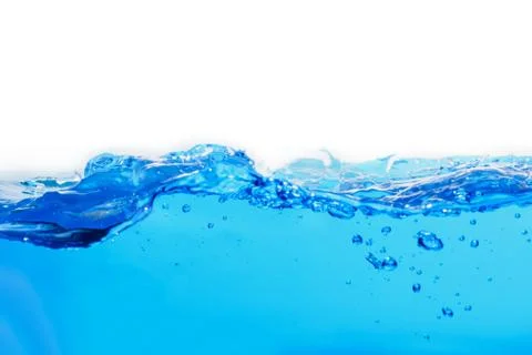 Blue water splashes the shape close up with copy space isolated. Stock Photos