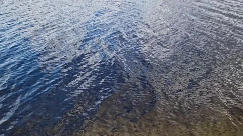 Blue water surface with light waves and reflections of the sky Stock-Footage 334600417