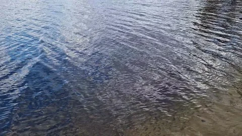 Blue water surface with light waves and reflections of the sky Видео 334600480