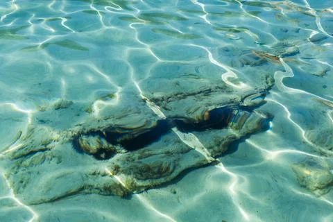 Blue water surface with sun reflections. Background and texture Foto stock