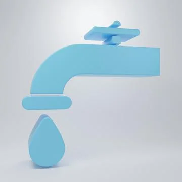 Blue Water tap with a falling water drop icon isolated on grey background. .. Stock Illustration