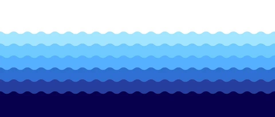Blue water wave background. Vector ocean illustration in flat style. Stock Illustration