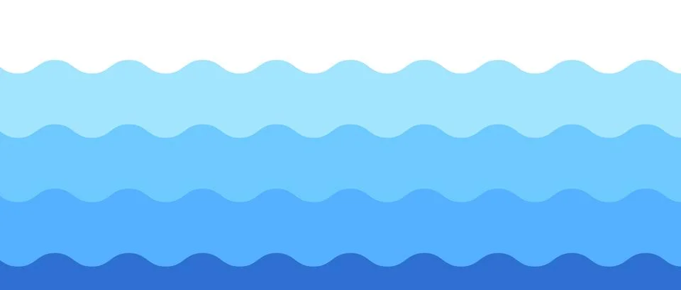 Blue water wave background. Vector ocean illustration in flat style. Stock Illustration
