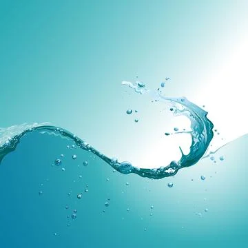 A blue water wave with bubbles on a white background Stock Illustration