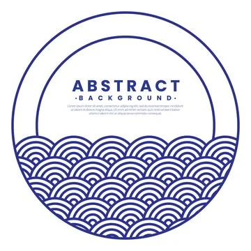 Blue water wave line pattern border frames. Japanese style concept. Vector .. Illustrazione stock