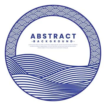 Blue water wave line pattern border frames. Vector circle frame elements. J.. Stock Illustration