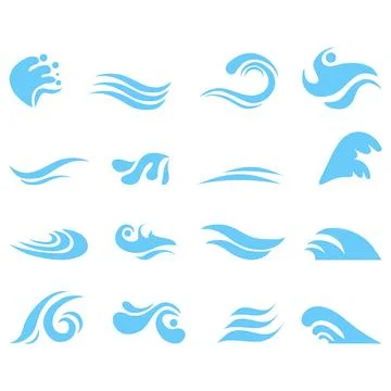 Blue water wave vector icon set ocean sea splash stream abstract fluid Stock Illustration