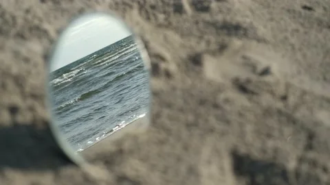 Blue water waves reflected in round mirror Stock Footage 158680752