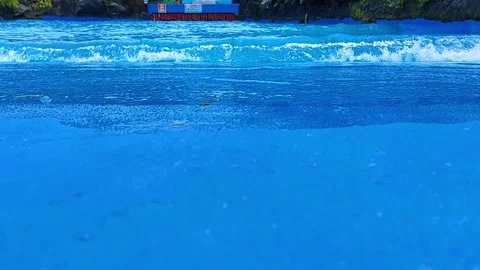 Blue water waves in a simulated ocean wave swimming pool. Stock Footage 303875991