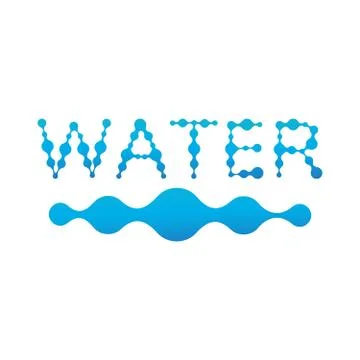 Blue water word in molecule structure with wave fluid design, abstract vector Stock Illustration