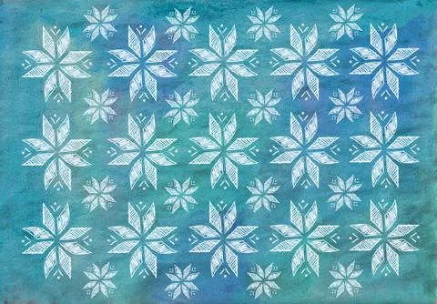 Blue watercolor background with a Pattern based on ethnic Ukrainian ornament  Stock Illustration