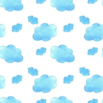 Blue watercolor clouds background. Hand painted  cloud isolated on white. Illustrazione stock