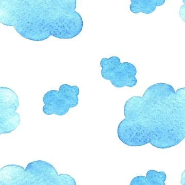Blue watercolor clouds background.    pattern.   on white baground. Illustrazione stock