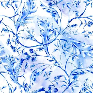 Blue watercolor flower seamless pattern Illustrazione stock