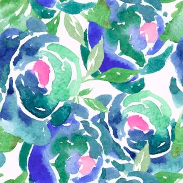 Blue Watercolor Rose Seamless Pattern Stock Illustration