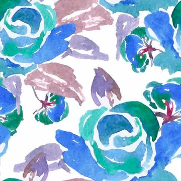 Blue Watercolor Rose Seamless Pattern イラスト素材