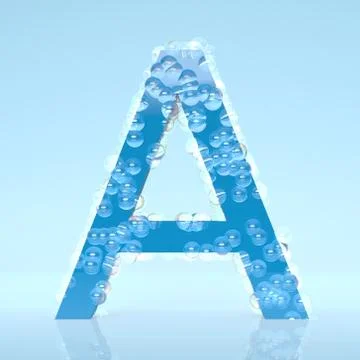Blue Waterdrops letter A isolated on light blue background Stock Illustration