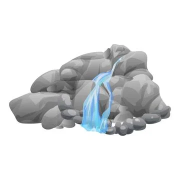 Blue waterfall cascading over rocks isolated on white background Stock Illustration