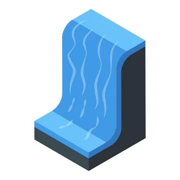 Blue waterfall cascading into pool isometric illustration Stock Illustration