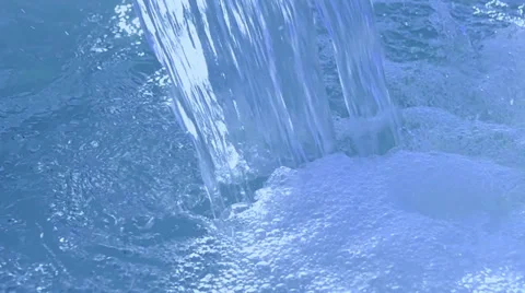Blue waterfall drops closeup, transparent water, clear environment. Video stock 39584173