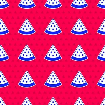 Blue Watermelon icon isolated seamless pattern on red background.  Vector Stock Illustration