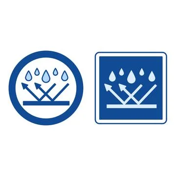 Blue Waterproof Labels. Vector Icons. Raindrops Reflecting Off Surface. Mat.. Stock Illustration