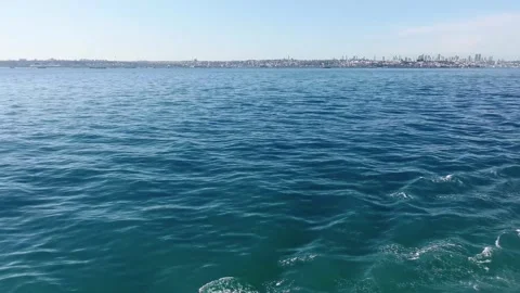 The blue waters of the Bosphorus Strait with the panorama of Istanbul. Stock Footage 337567747