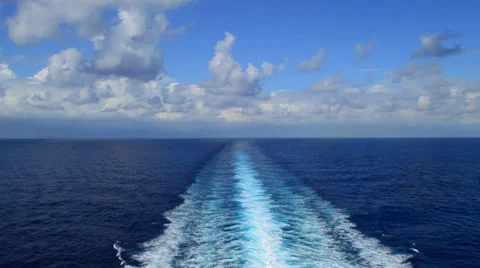Blue Waters White Clouds Cruise Ship Wake Stock Footage 34305446
