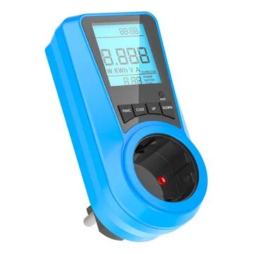 Blue Watt Meter, Plug-in Socket Power Meter, Auto Cost Calculator, 3D renderi Stock Illustration