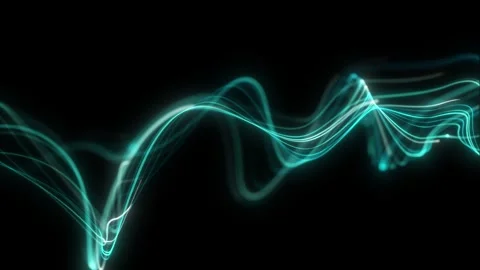 Blue wave on black background. Glowing turquoise wave motion with blurred l.. Video stock 332011561