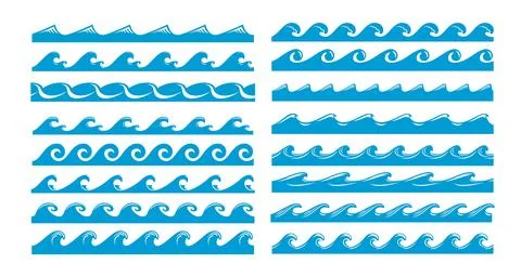 Blue wave borders or divider frames of marine line Stock Illustration