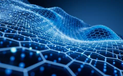 Blue wave grid background, 3d rendering. Illustrazione stock