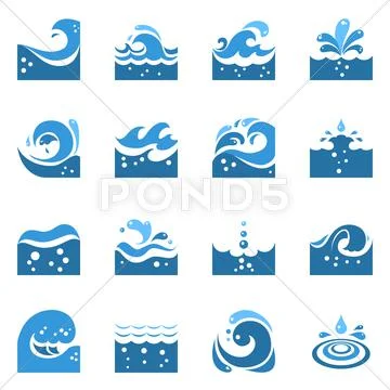 Blue Wave Icons Set Stock Illustrationen