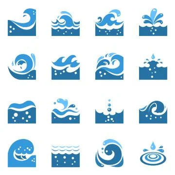 Blue Wave Icons Set Stock Illustration