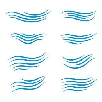 Blue Wave Line Set. Abstract Flowing Curves Collection Vector Illustration Stock Illustration